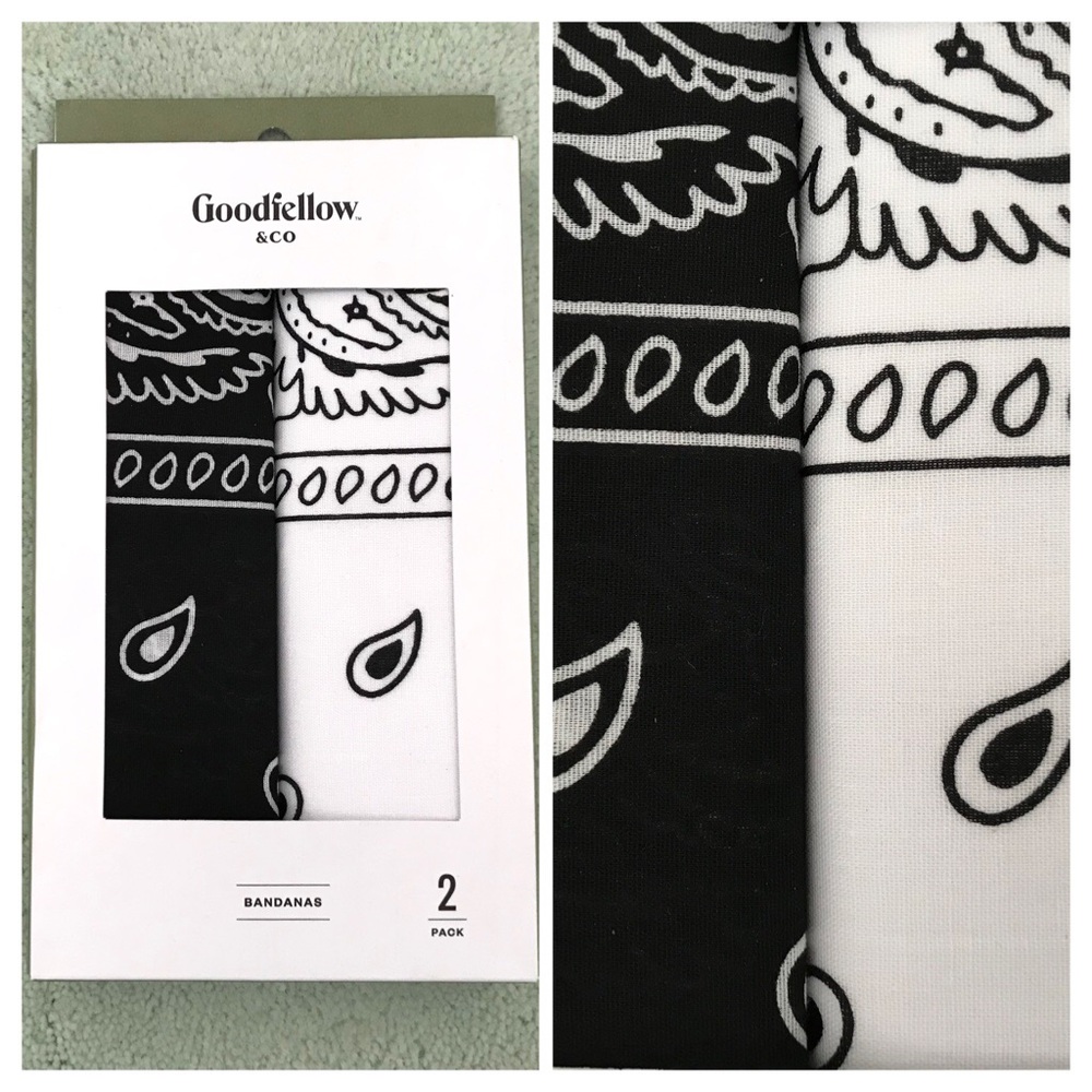 100% Cotton B&W Bandanas, 2-Pack